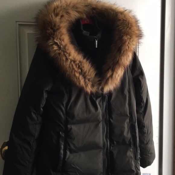 michael kors black and white faux fur coat
